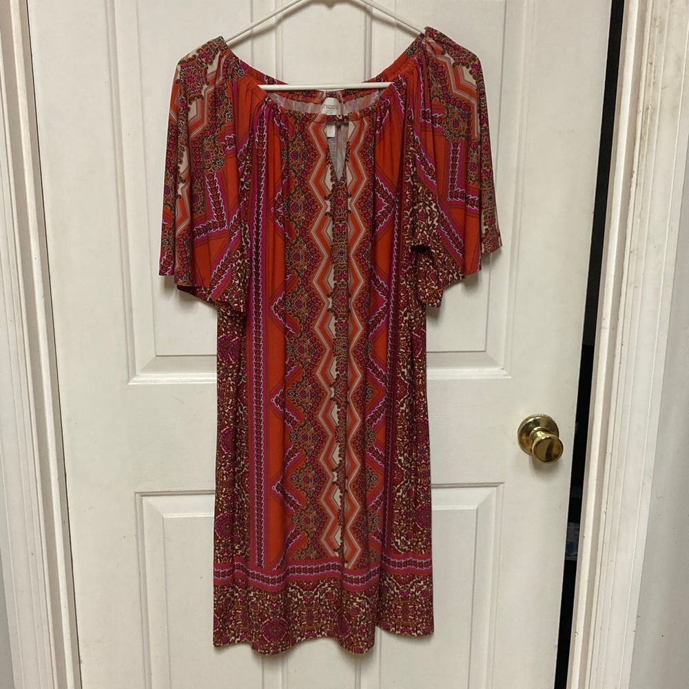 Chico's Red and Pink Patterned Midi Dress